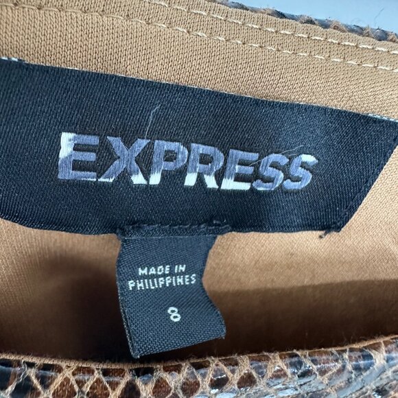 3/$25 Express Snake Skin Pencil Skirt 8 Slit‎ Faux Leather Brown Black - Picture 4 of 8